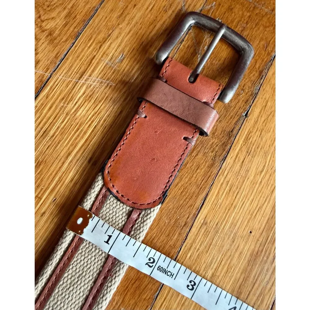 Fish Themed Wide Tan Cotton/Leather Belt Mens sz 40